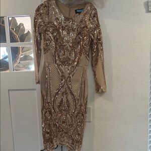 Betsy & Adam Rose Gold Sequin Long-Sleeve Bodycon Dress